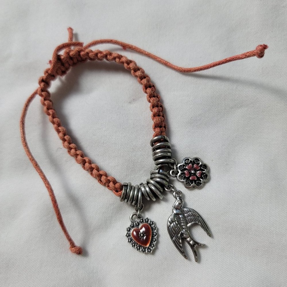 Woven Dove Adjustable Charm Bracelet